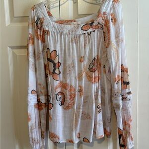 LC Lauren Conrad Floral Blouse in White and Orange